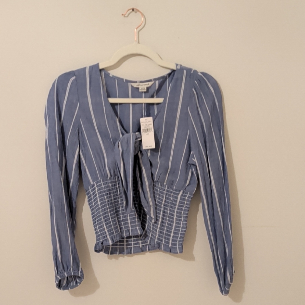 NWT American Eagle Blue and White Striped Blouse - Small